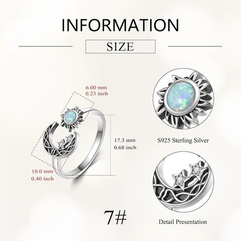 Sun and Moon Ring Sterling Silver Crescent Moon Open Ring Adjustable Ring Jewelry Gifts for Women in Saudi Arabia