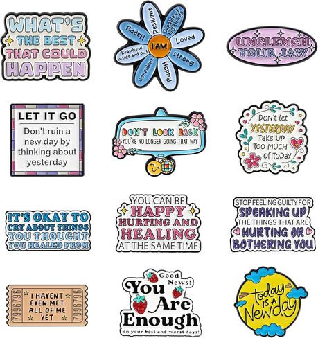 Mental Health Enamel Pin Set - 12 Pcs Positive Affirmation Enamel Pins, Inspirational Quote Lapel Pins for Backpack, Hat, Jacket, Cute Aesthetic Self Love Gifts in Saudi Arabia