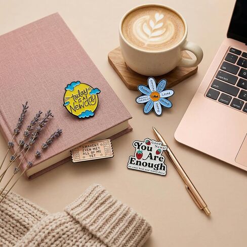 Mental Health Enamel Pin Set - 12 Pcs Positive Affirmation Enamel Pins, Inspirational Quote Lapel Pins for Backpack, Hat, Jacket, Cute Aesthetic Self Love Gifts in Saudi Arabia