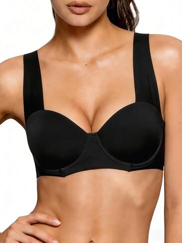 Women’s Balconette Underwire Bra Smooth Cup T-Shirt Bra Wide Strap Comfort Natural Lift Support in Saudi Arabia