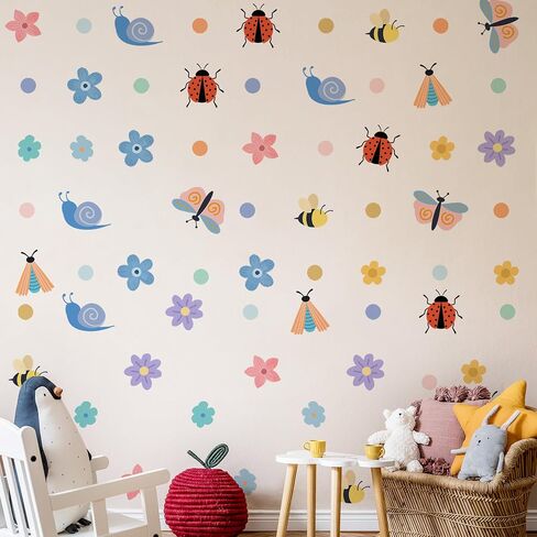 Cute Cartoon Insect Wall Stickers – Bug Wall Decor, Peel Stick Boho Decals with Dragonflies, Moths, Ladybugs, Caterpillars Nursery Decor for Kids' Baby Rooms, Living Rooms Kitchens in Saudi Arabia