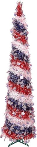 4th of July Decorations, 5FT Patriotic Pop up Pencil Collapsible Artificial Tree, for Independence Day Memorial Indoor Outdoor Home Decor, Red Blue White in Saudi Arabia