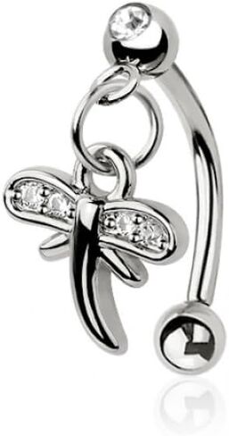 Pierced Owl 16GA 316L Stainless Steel Dangling CZ Crystal Dragonfly Curved Eyebrow Barbell in Saudi Arabia