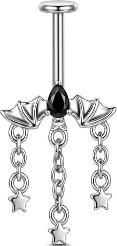 OUFER Bat Hidden Helix Jewelry-16G Halloween Black CZ Chain Star Pendant Vertical Helix Piercing Jewelry, Flat Back Earring Vertical Rook Tragus Earrings in Kuwait
