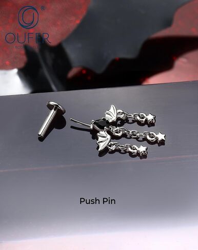 OUFER Bat Hidden Helix Jewelry-16G Halloween Black CZ Chain Star Pendant Vertical Helix Piercing Jewelry, Flat Back Earring Vertical Rook Tragus Earrings in Kuwait