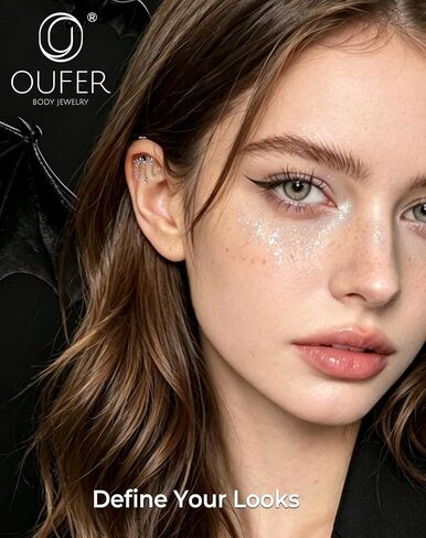 OUFER Bat Hidden Helix Jewelry-16G Halloween Black CZ Chain Star Pendant Vertical Helix Piercing Jewelry, Flat Back Earring Vertical Rook Tragus Earrings in Kuwait