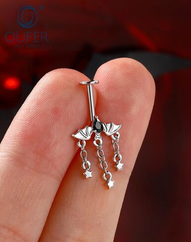 OUFER Bat Hidden Helix Jewelry-16G Halloween Black CZ Chain Star Pendant Vertical Helix Piercing Jewelry, Flat Back Earring Vertical Rook Tragus Earrings in Kuwait