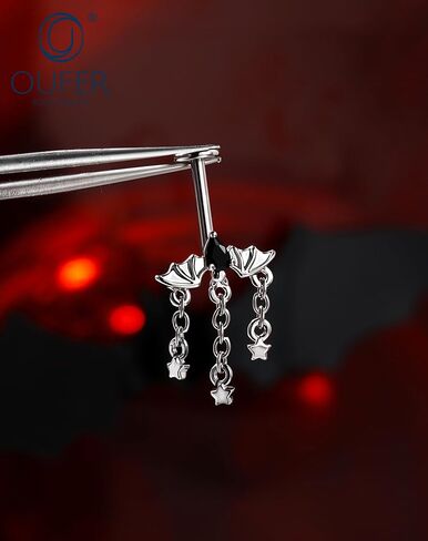OUFER Bat Hidden Helix Jewelry-16G Halloween Black CZ Chain Star Pendant Vertical Helix Piercing Jewelry, Flat Back Earring Vertical Rook Tragus Earrings in Kuwait