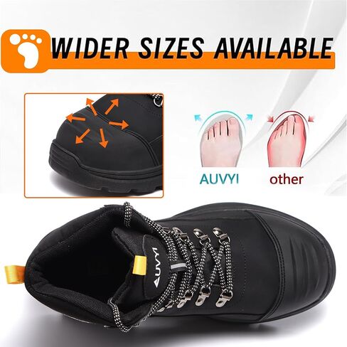 AUVYI Waterproof Work Boots For Men - Steel Toe Boots Comfortable Safety Wide Toe Shoes for Men, Slip Resistant botas de trabajo para hombre Work Shoes for Industrial & Construction in Kuwait