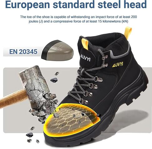 AUVYI Waterproof Work Boots For Men - Steel Toe Boots Comfortable Safety Wide Toe Shoes for Men, Slip Resistant botas de trabajo para hombre Work Shoes for Industrial & Construction in Kuwait