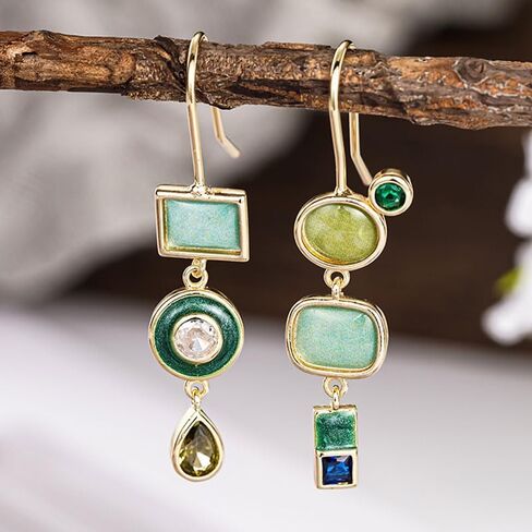 Bohemian Synthetic Gemstone Drop Earrings for Women Casual Party Vintage Asymmetry Earrings Jewelry in Kuwait