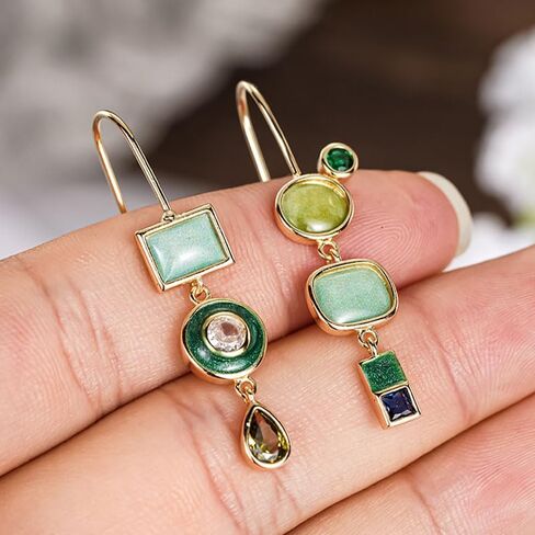 Bohemian Synthetic Gemstone Drop Earrings for Women Casual Party Vintage Asymmetry Earrings Jewelry in Kuwait