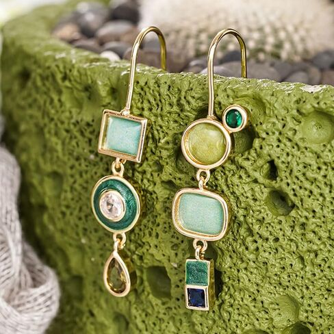Bohemian Synthetic Gemstone Drop Earrings for Women Casual Party Vintage Asymmetry Earrings Jewelry in Kuwait