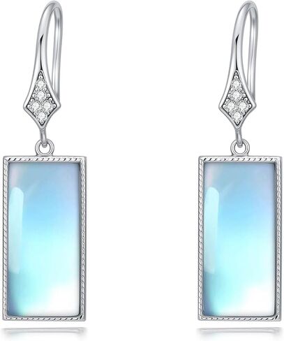 925 Sterling Silver Moonstone Earrings, Moonstone Dangle Drop Lab Grown Diamond Earrings for Women, Jewelry Gift for Mother Wife Lover, Birthday Anniversary Christmas in Saudi Arabia