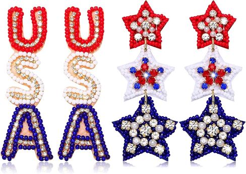 2 أزواج الأقراط الوطنية 4th من يوليو أقراط للنساء مطرز رسالة USA استرخى أقراط عيد الاستقلال مجوهرات هدية in Kuwait