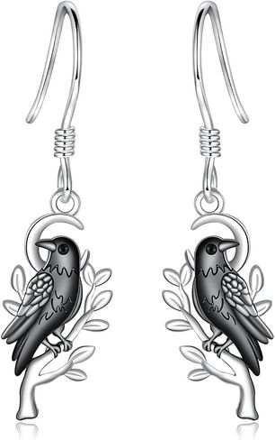 Gothic Raven Earrings for Women - Silver Crow Moon Earring Black Raven Jewelry Gothic Bird Dangle Earrings for Halloween Gifts for Bird Lovers in Saudi Arabia