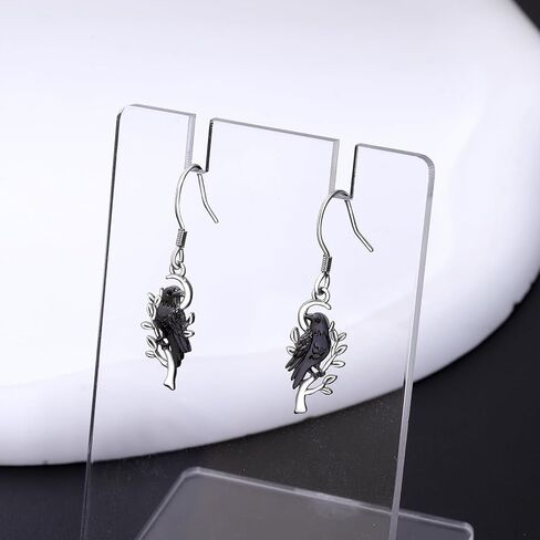 Gothic Raven Earrings for Women - Silver Crow Moon Earring Black Raven Jewelry Gothic Bird Dangle Earrings for Halloween Gifts for Bird Lovers in Saudi Arabia