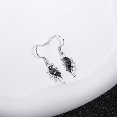 Gothic Raven Earrings for Women - Silver Crow Moon Earring Black Raven Jewelry Gothic Bird Dangle Earrings for Halloween Gifts for Bird Lovers in Saudi Arabia