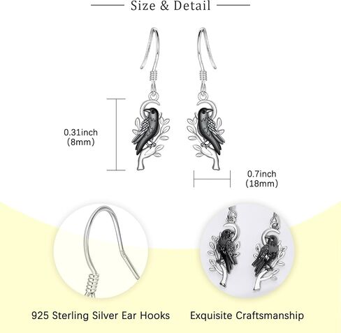 Gothic Raven Earrings for Women - Silver Crow Moon Earring Black Raven Jewelry Gothic Bird Dangle Earrings for Halloween Gifts for Bird Lovers in Saudi Arabia