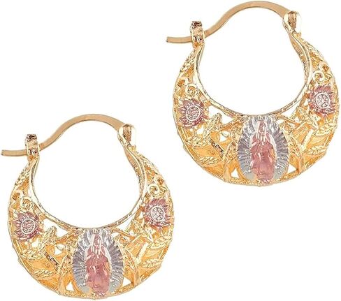 Vintage Virgen De Guadalupe Earrings Virgin Mary Guadalupe Earrings for Women Gold Virgin Mary Flower Basket Earrings Religious Themed Gifts for Daily Wear Church Gatherings in Saudi Arabia