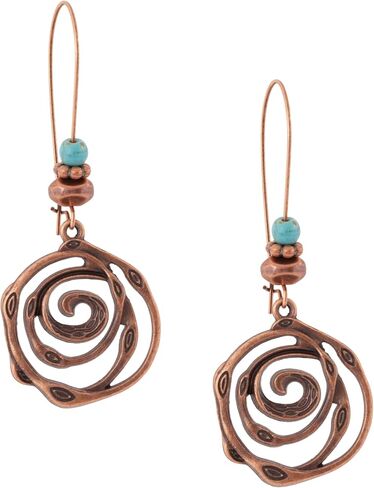 MINACHI Boho Antique Copper Tone Spiral Swirl Dangle Drop Earrings with Created Turquoise Beads, Vintage Tribal Statement Jewelry Gift for Women in Kuwait