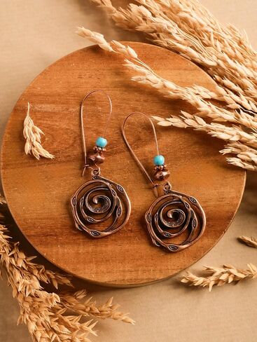 MINACHI Boho Antique Copper Tone Spiral Swirl Dangle Drop Earrings with Created Turquoise Beads, Vintage Tribal Statement Jewelry Gift for Women in Kuwait