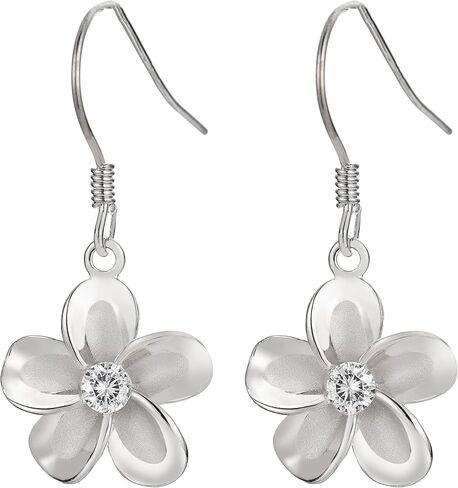 925 Sterling Silver 14K Gold Plated Hawaiian Plumeria Flower Drop Dangle Hook Earrings with Cubic Zirconia, 8mm 10mm 12mm 15mm Nickel Free Hypoallergenic for Sensitive Skin, Gift Box Included in Saudi Arabia