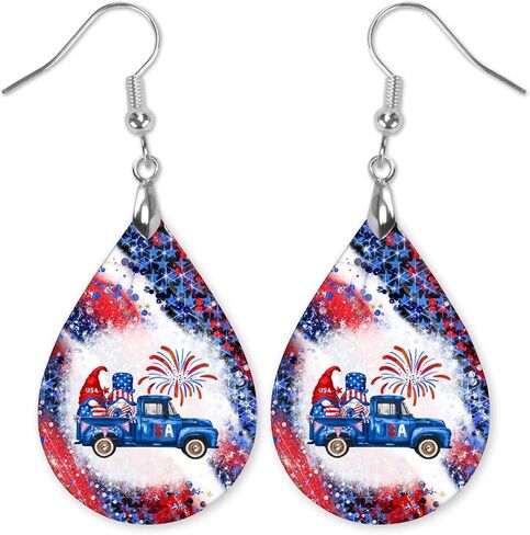 Patriotic Earrings for Women Red White Blue 4th of Jewelry Lightweight Teardrop Handmade by The Painted Pug in Saudi Arabia