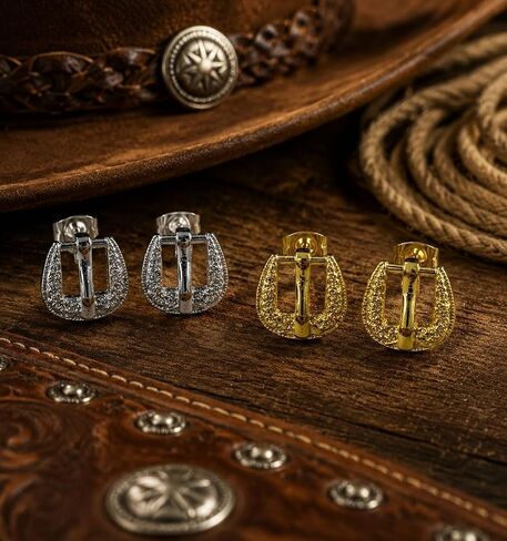 Belt Buckle Western Earrings for Women, Vintage Engraved Cowgirl Earrings, Cowboy Stud Earrings for Women, Country Music Festival Jewelry in Saudi Arabia