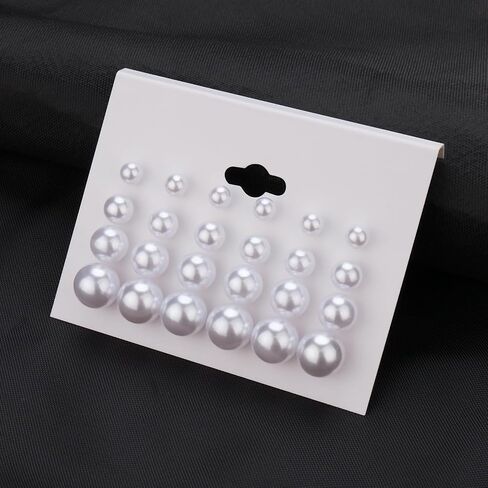 12 Pairs Pearl Earrings for Women, Bridal Simulated White Pearl Stud Earrings Trendy Hypoallergenic Jewelry Set Suitable for Weddings Birthdays Christmas Valentine's Day Gift Anniversary Mother's Day in Saudi Arabia