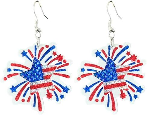 July 4th Independence Day Earrings Sparkle Acrylic Star Red White Blue Drop Dangle Earrings Festival Party Patriotic Jewelry in Kuwait