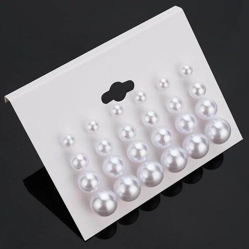 12 Pairs Pearl Earrings for Women, Bridal Simulated White Pearl Stud Earrings Trendy Hypoallergenic Jewelry Set Suitable for Weddings Birthdays Christmas Valentine's Day Gift Anniversary Mother's Day in Saudi Arabia