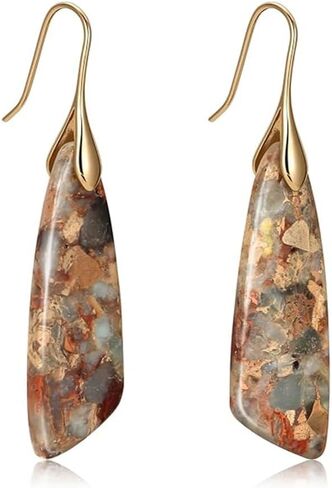 Boho Natural Imperial Jasper Teardrop Dangle Earrings for Women – Hypoallergenic French Hook Stone Drop Earrings Jewelry in Saudi Arabia