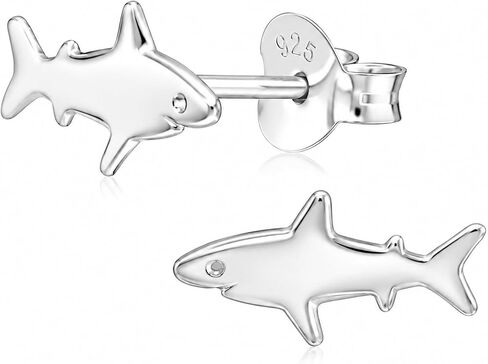 925 Sterling Silver Shark Stud Earrings Summer Beach Ocean Animal-Themed Very Tiny Second Ear Stackable Jewelry in Saudi Arabia