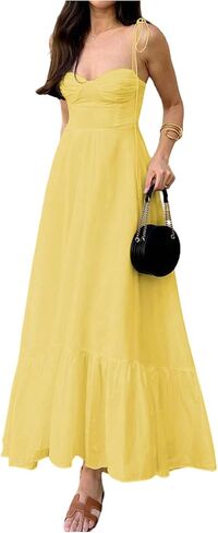 Floerns Women's Tie Shoulder Smocked Long Dress Ruffle Tiered Flowy Wedding Guest Dresses in Saudi Arabia