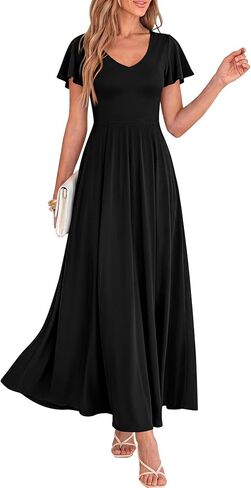 BTFBM Formal Dresses for Women Summer Outfits V Neck Ruffle Sleeve A Line Maxi Elegant Cocktail Wedding Guest Dress 2026 in Kuwait