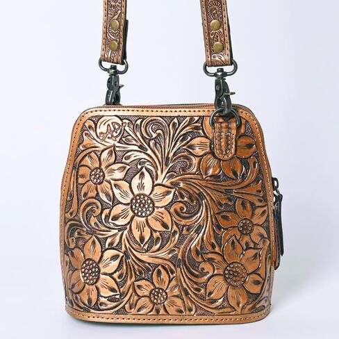 American Darling Western Leather Crossbody Bag Hand Tooled Floral Carved Purse with Adjustable Strap in Kuwait