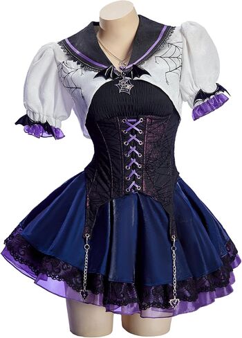 MEOWCOS Gothic Corset Skirt Set Halloween Costume with Jacket Tube Top Skirt Necklace Punk Accessories in Saudi Arabia