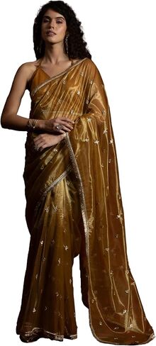 Women’s Net Embroidery Siroski work Saree for Wedding Festive Party Style Sari with Blouse Piece in Saudi Arabia