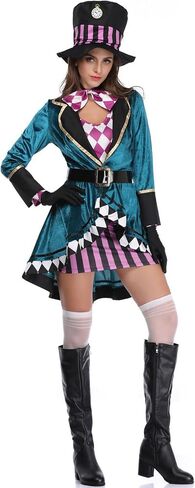 Adult Hatter Costume for Women 6 Piece Mad Tea Party Halloween Costume in Saudi Arabia
