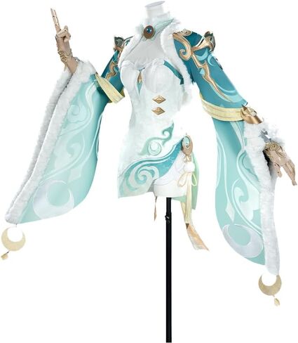 Zibai Cosplay Genshin Women Costumes Short Green Cheongsam Full Set White Horse Adeptus Outfit for Halloween Party in Saudi Arabia