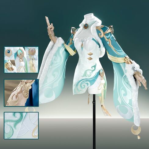 Zibai Cosplay Genshin Women Costumes Short Green Cheongsam Full Set White Horse Adeptus Outfit for Halloween Party in Saudi Arabia