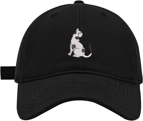 Men's Baseball Caps White and Black Cat Embroidered Washed Cotton Adjustable Dad Hat Men in Saudi Arabia