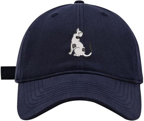 Men's Baseball Caps White and Black Cat Embroidered Washed Cotton Adjustable Dad Hat Men in Saudi Arabia