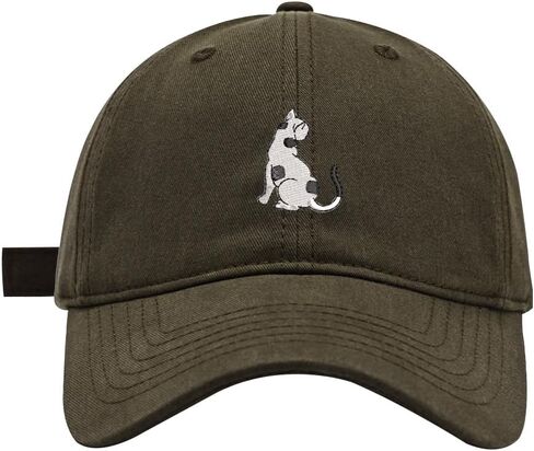 Men's Baseball Caps White and Black Cat Embroidered Washed Cotton Adjustable Dad Hat Men in Saudi Arabia