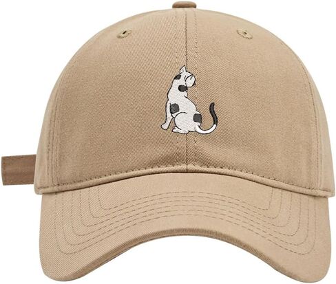 Men's Baseball Caps White and Black Cat Embroidered Washed Cotton Adjustable Dad Hat Men in Saudi Arabia