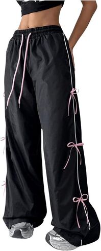 SHENHE Women's Bow Colorblock Wide Leg Pants Drawstring Elastic Waist Streetwear Pants in Kuwait