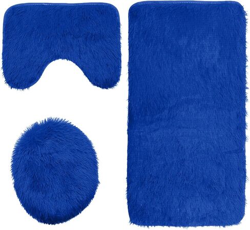 Reyox 3 Pieces Shaggy Bath Mat Set, Soft Absorbent Plush Microfiber Bathroom Rugs, Non Slip Bath Rugs Royal Blue 3 PCS in Saudi Arabia