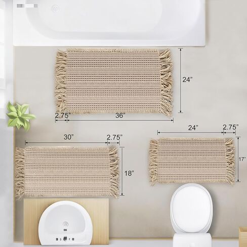 Waffle Bath Mat, Super Absorbent Waffle Bathroom Rug with Tassels, Non Slip Bath Mats for Bathroom Floor, Ultra Soft Boho Bath Mat, Quick Dry Shower Mat, Machine Washable, 18"×30", Khaki in Kuwait