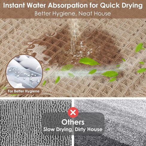 Waffle Bath Mat, Super Absorbent Waffle Bathroom Rug with Tassels, Non Slip Bath Mats for Bathroom Floor, Ultra Soft Boho Bath Mat, Quick Dry Shower Mat, Machine Washable, 18"×30", Khaki in Kuwait